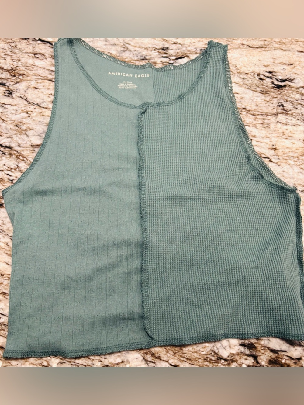 American Eagle Sage Mixed Ribbed Waffle Knit Cropped Tank Top Size M Like New